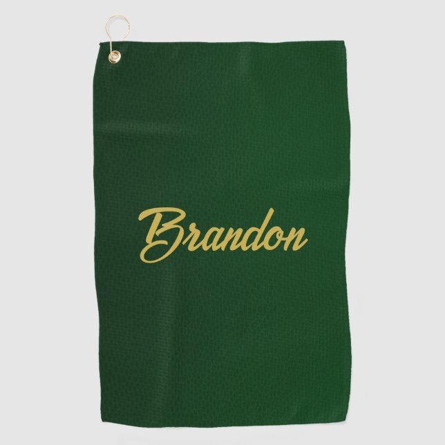 Custom name green leather golf towel (Front)