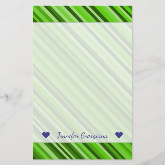 Custom Name + Green Lines/Stripes Pattern Stationery (Front)