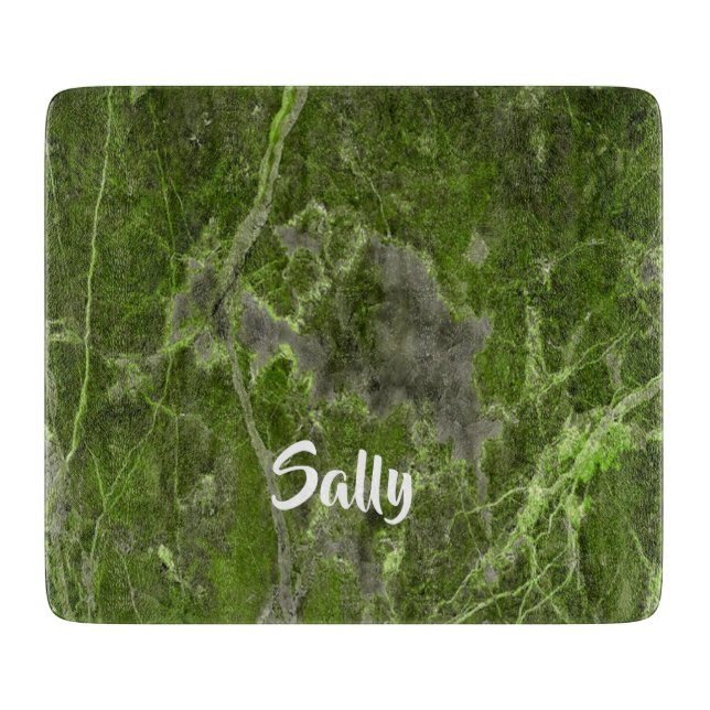 Custom name green marble tile cutting board (Front)