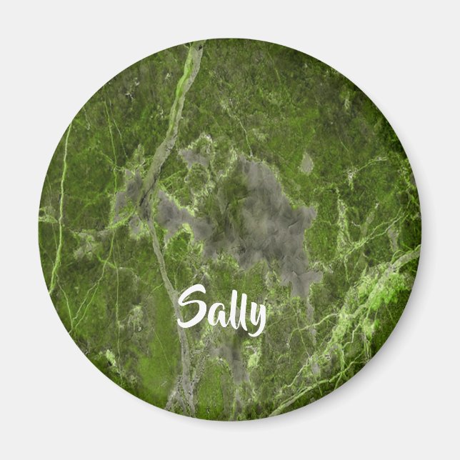 Custom name green marble tile magnet (Front)