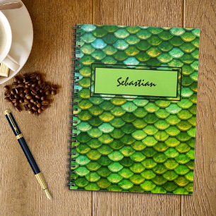 Custom Name Green Metallic Dragon Scales Notebook
