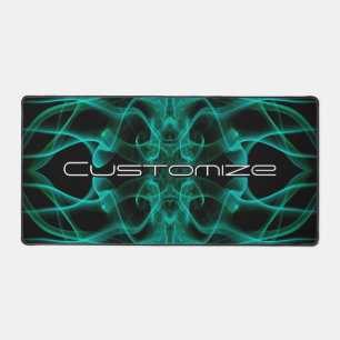 Custom Name Green Smoke Symmetrical Black Desk Mat