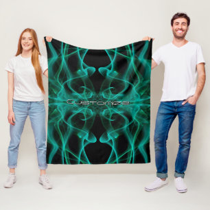 Custom Name Green Smoke Symmetrical Black Fleece Blanket