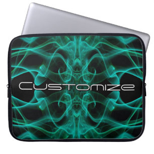 Custom Name Green Smoke Symmetrical Black Laptop Sleeve