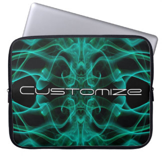 Custom Name Green Smoke Symmetrical Black Laptop Sleeve