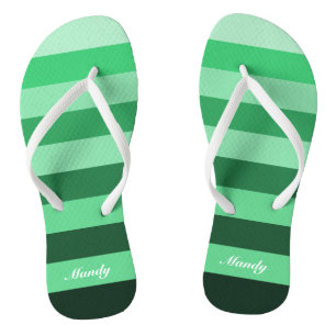Custom Name Green Stripes Pattern Flip Flops