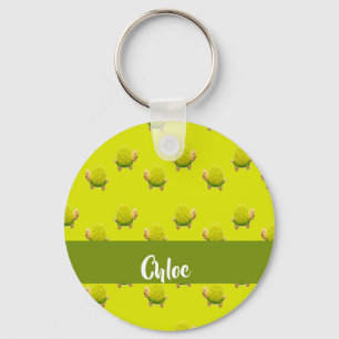 Custom name green turtles key ring