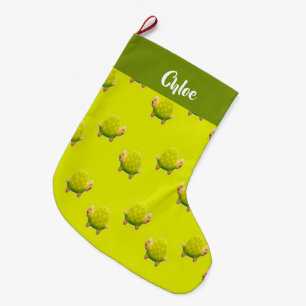Custom name green turtles large christmas stocking