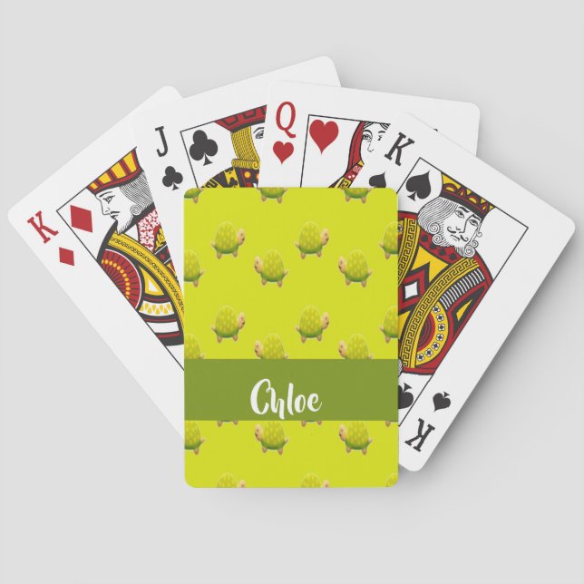 Custom name green turtles playing cards (Back)