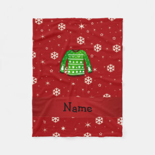 Custom name green ugly christmas sweater fleece blanket