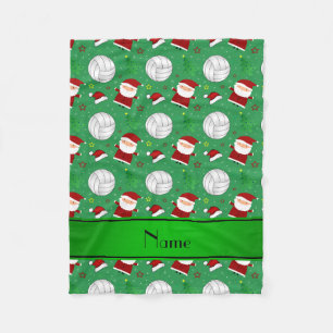 Custom name green volleyball christmas pattern fleece blanket