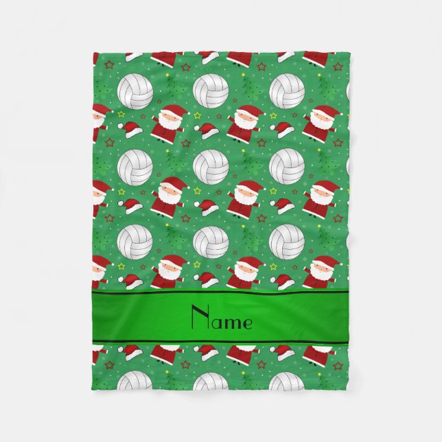 Custom name green volleyball christmas pattern fleece blanket (Front)