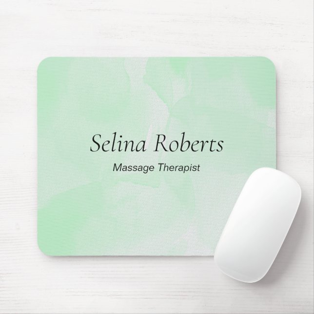 Custom name green watercolor mouse mat (With Mouse)