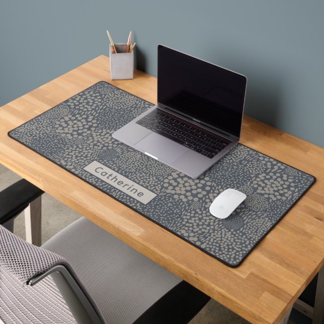 Custom Name Grey Blue Abstract Unique Home Office Desk Mat (Office 2)