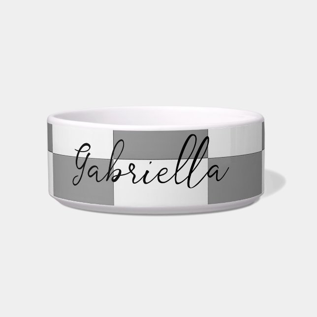 Custom name grey check blocks pattern bowl (Front)