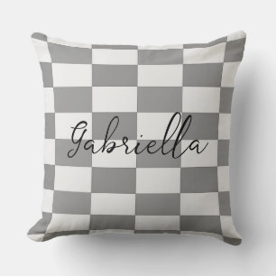 Custom name grey check blocks pattern cushion