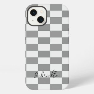 Custom name grey check blocks pattern iPhone 13 case