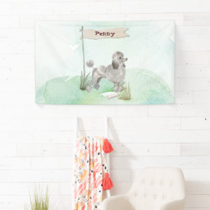 Custom Name Grey Poodle Pet Dog Banner