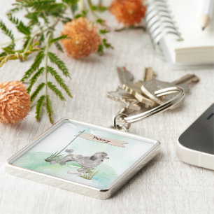 Custom Name Grey Poodle Pet Dog Key Ring