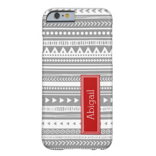 Custom Name Grey Red Tribal Vintage Pattern Barely There iPhone 6 Case