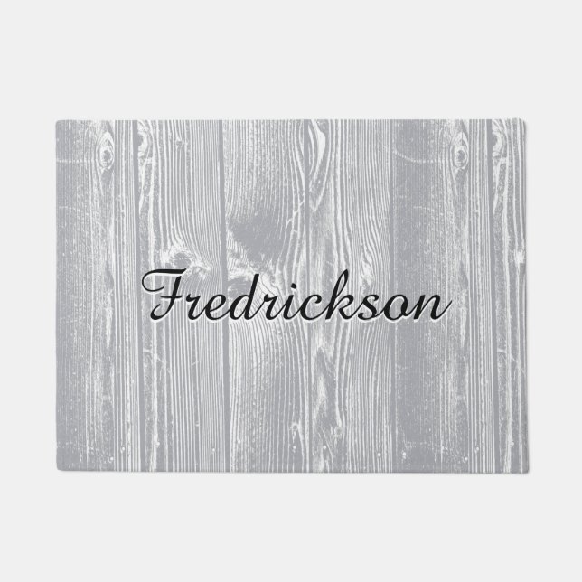 Custom Name Grey Wood Pattern Doormat (Front)