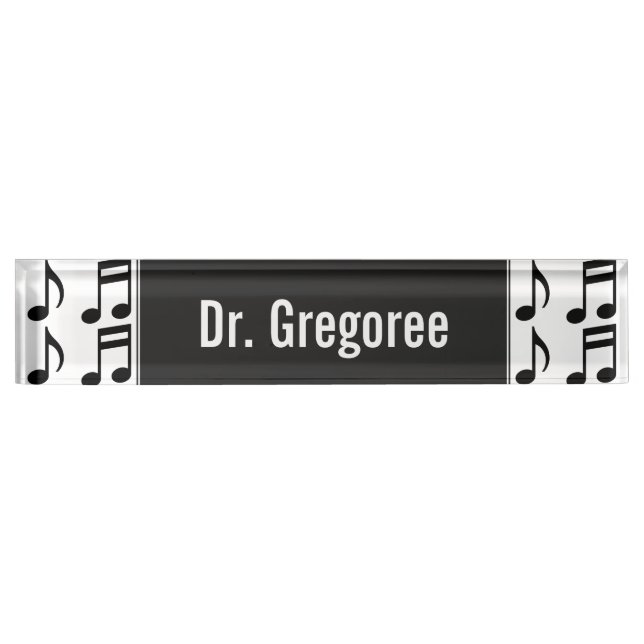 Custom Name + Grid of Musical Notes Desk Nameplate (Front)