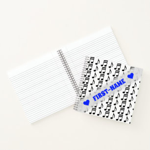 Custom Name + Grid of Musical Notes Notebook