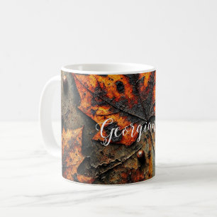 Custom Name Grungy Autumnal Industrial Leaves Coffee Mug