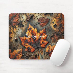 Custom Name Grungy Autumnal Industrial Leaves Mouse Mat