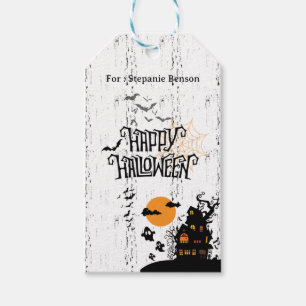 Custom Name Halloween Gift Tags Haunted House