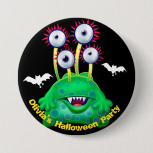 Custom name Halloween party  badge. 7.5 Cm Round Badge