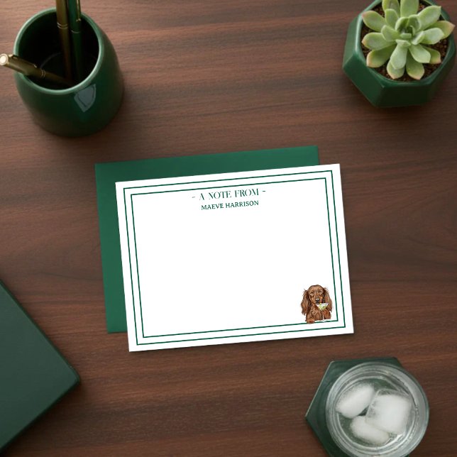 Custom Name Hand Drawn Dachshund Martini Flat Card (Gift custom stationery to the dog lover in your life!)