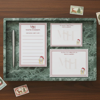 Custom Name Hand Drawn Golden Retriever Santa Hat Card