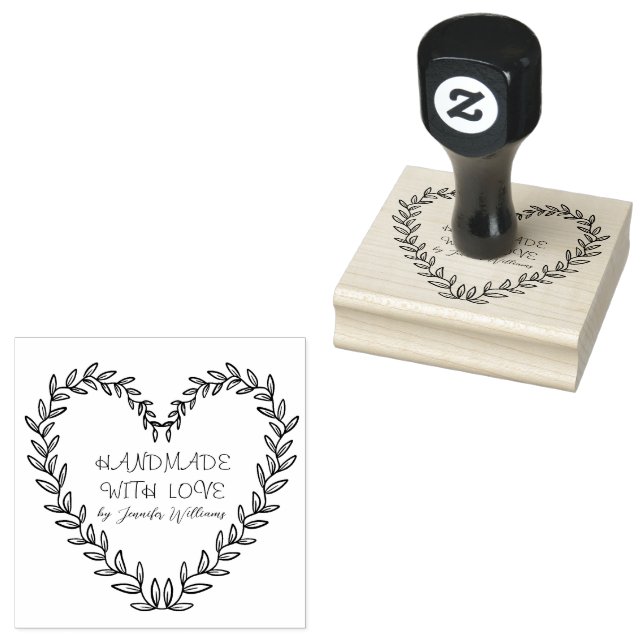 Custom Name Handmade with Love Modern Rustic DIY Rubber Stamp (Stamped)