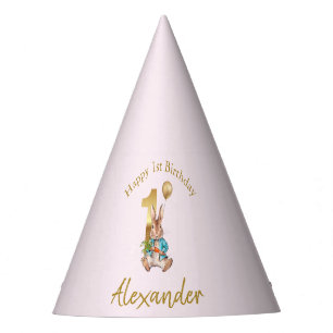 Custom Name Happy 1st birthday Peter gold balloon Party Hat