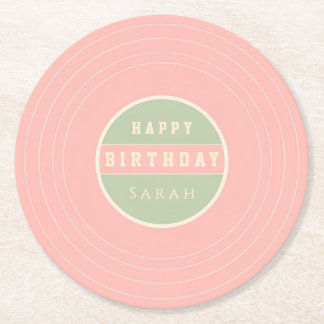 Custom Name Happy Birthday Drink Round Paper Coaster