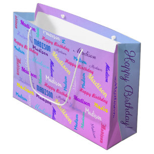 Custom NAME Happy Birthday Girl's Pastel Large Gift Bag