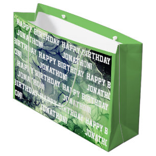Custom Name Happy Birthday Masculine Green Large Gift Bag