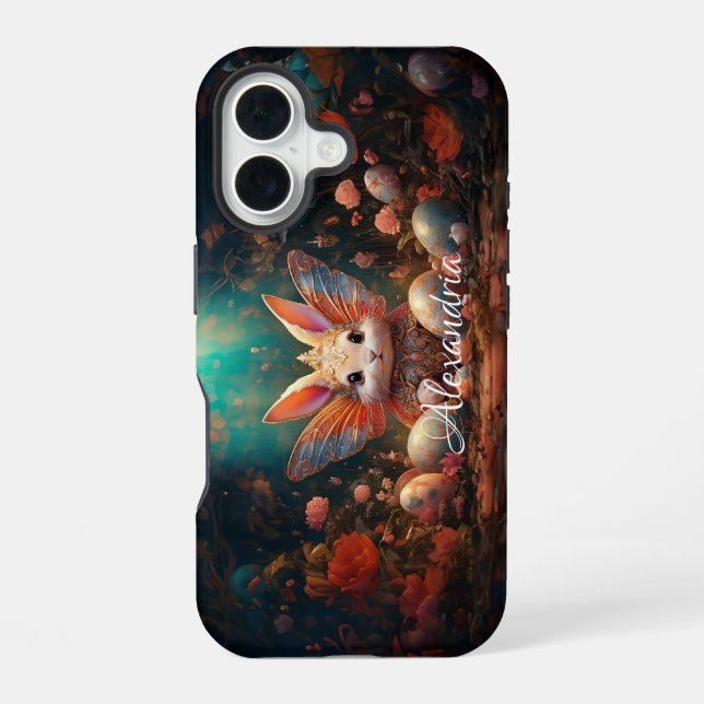 Custom Name Happy Easter Bunny with Easter eggs iPhone 16 Case (Back)