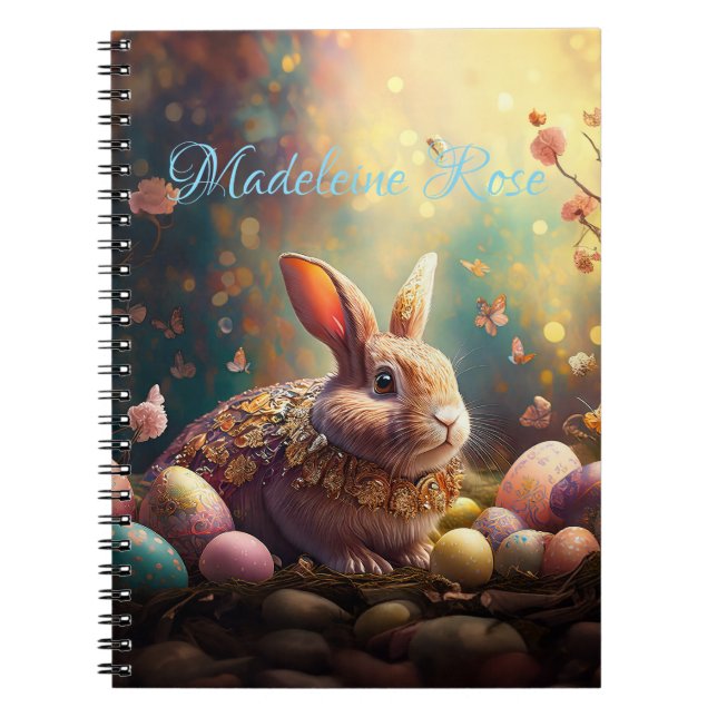 Custom Name Happy Easter Bunny with Easter eggs Notebook (Front)