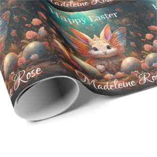 Custom Name Happy Easter Bunny with Easter eggs Wrapping Paper