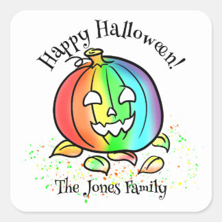 Custom Name Happy Halloween Pride Pumpkin Fun LGBT Square Sticker