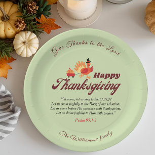 Custom Name Happy Thanksgiving with Bible Verse Paper Plate