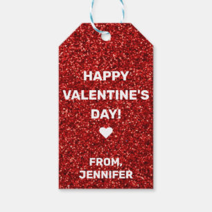 Custom Name Happy Valentine's Day Red Glitter  Gift Tags