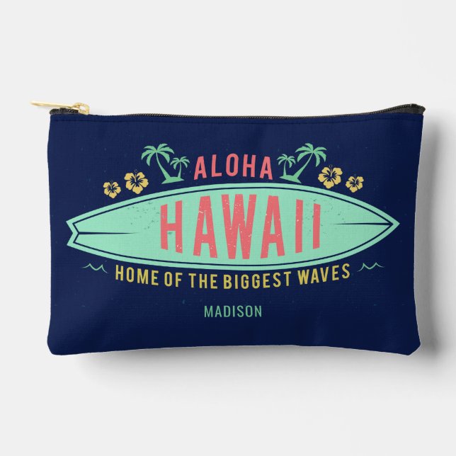 Custom Name Hawaiian Surfer Accessory Pouch (Front)