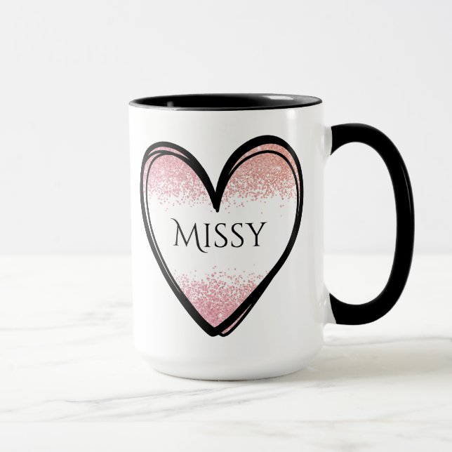 Custom Name Heart Mug, Custom Name Coffee Cup (Right)