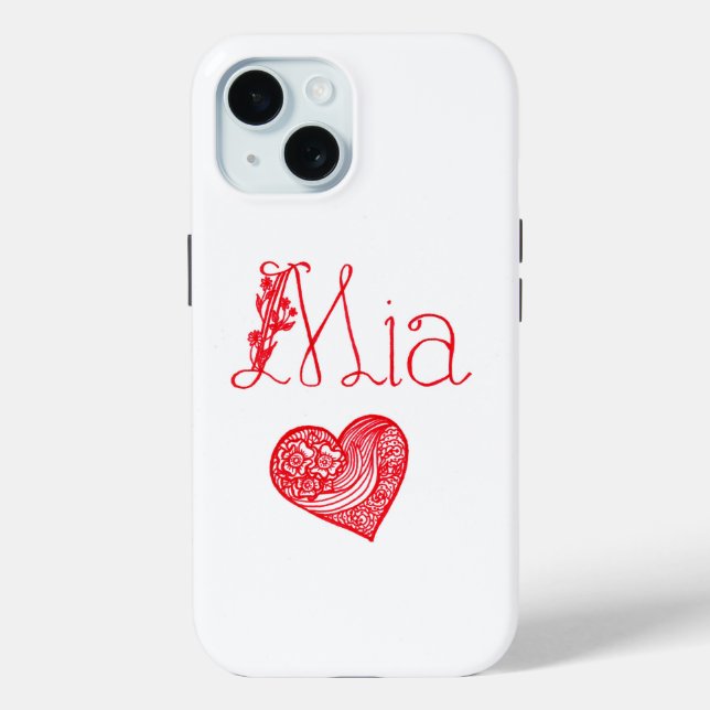 Custom Name & Heart – Personalised iPhone 15 Case (Back)