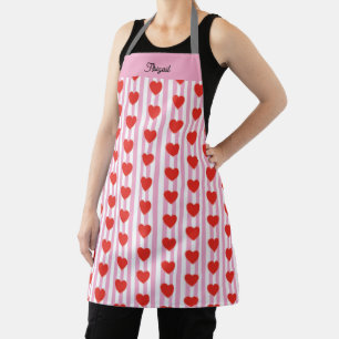 Custom Name Heart Valentine Pattern All Over Apron