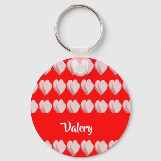 Custom name hearts pattern red key ring (Front)