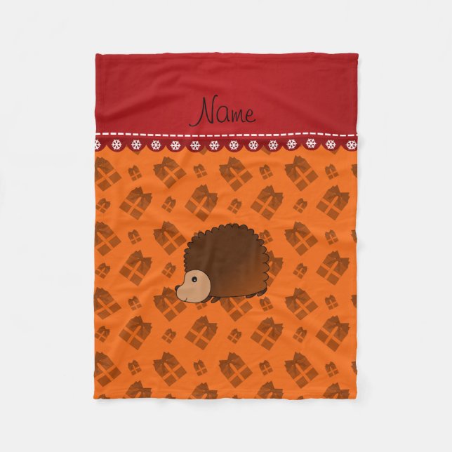 Custom name hedgehog orange christmas presents fleece blanket (Front)